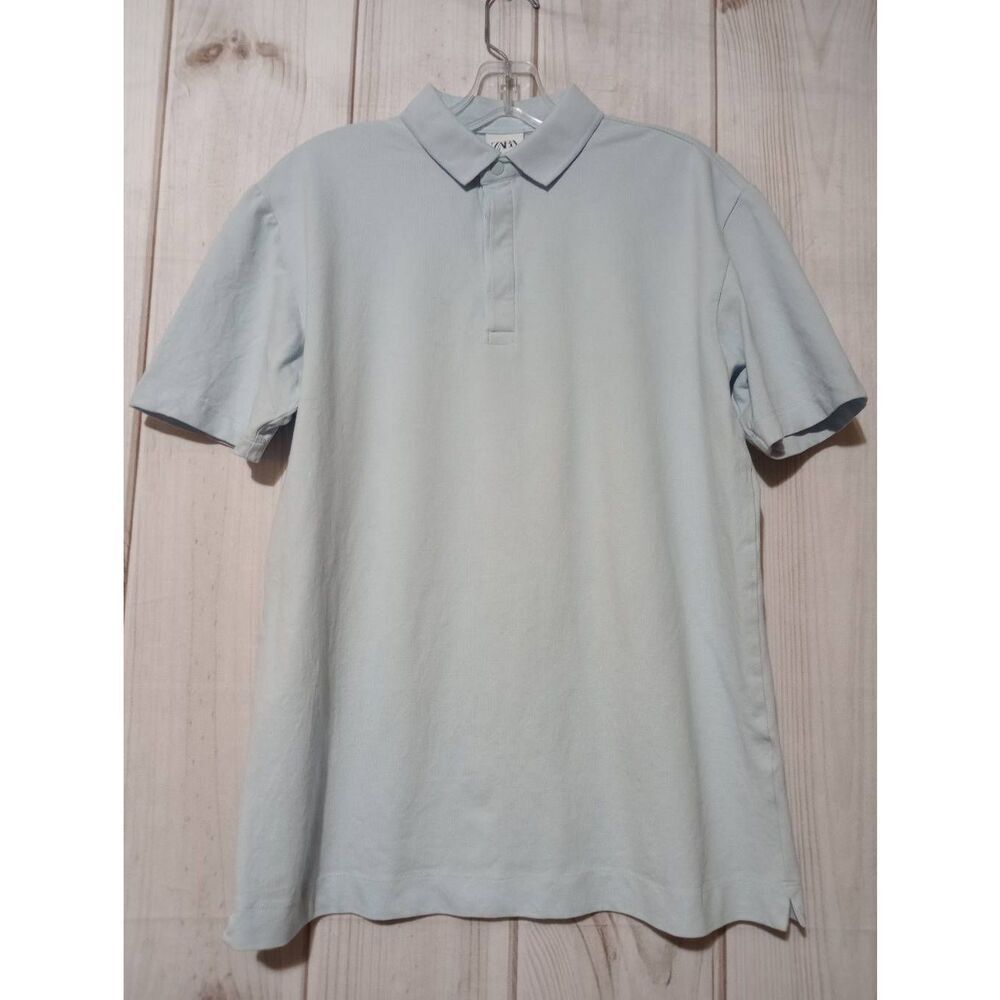 ZARA Mens Light Blue Short Sleeve Polo Shirt Size Medium Casual Style